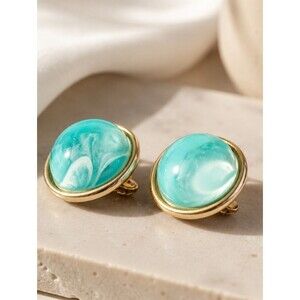 Vintage Lisner Clip On Earrings Mid Century Gold Tone Turquoise Jewelry